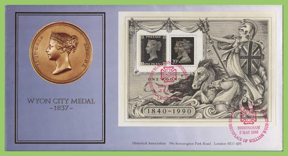 G.B. 1990 Penny Black Anniversary M/S on Covercraft official First Day Cover, Birmingham