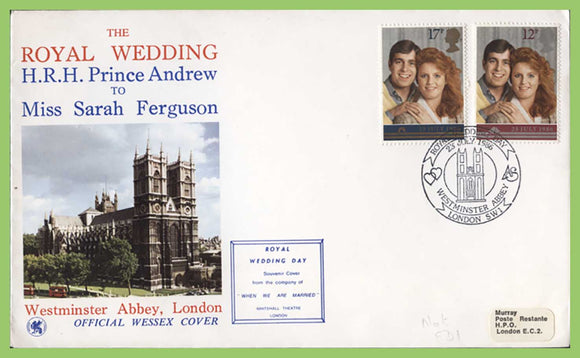 G.B. 1986 Royal Wedding set on Wessex First Day Cover, Westminster Abbey