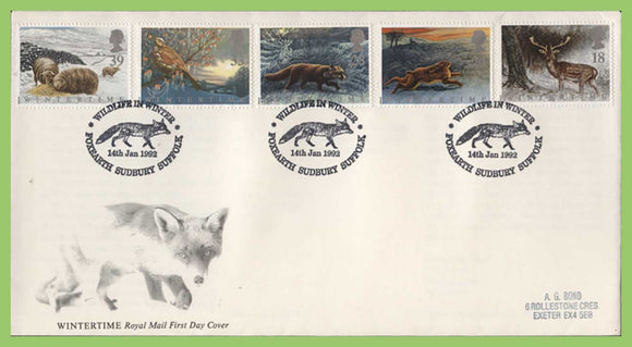 G.B. 1992 Wintertime set on Royal Mail First Day Cover, Foxheath, Sudbury
