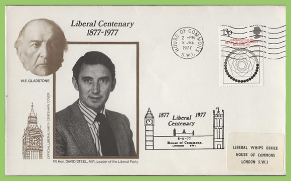 G.B. 1977 Commonwealth HOG issue on Liberal Party Centenary First Day Cover, House of Commons