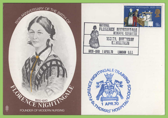 G.B. 1970 9d Florence Nightingale on First Day Card, Exhibition, London SE1