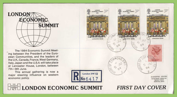 G.B. 1984 London Economic Summit on Havering First Day Cover, House of Common