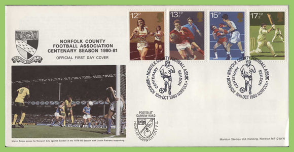 G.B. 1980 Sports set on Markton official First Day Cover, Norwich Norfolk
