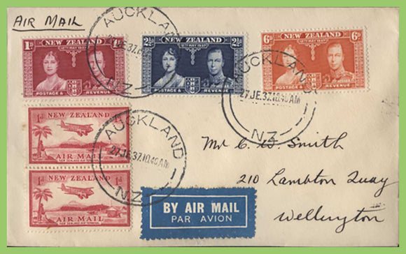New Zealand 1937 Airmail cover, Auckland to Wellington