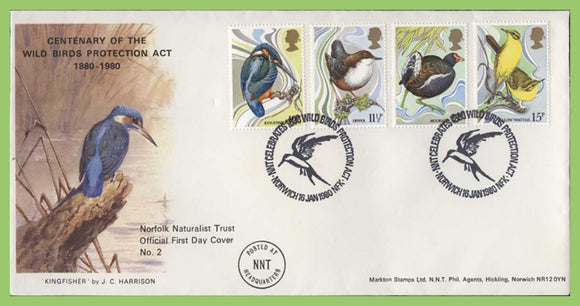 G.B. 1980 Birds set on Markton official First Day Cover, NNT Norwich