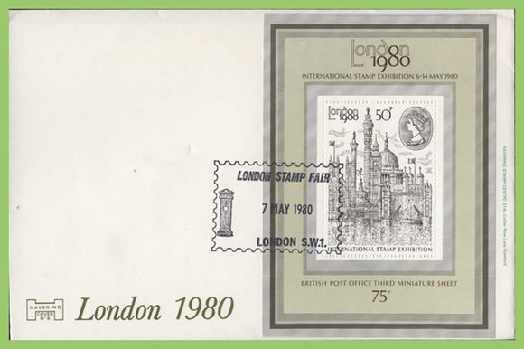 G.B. 1980 London 80 miniature sheet on havering First Day Cover, London Stamp Fair