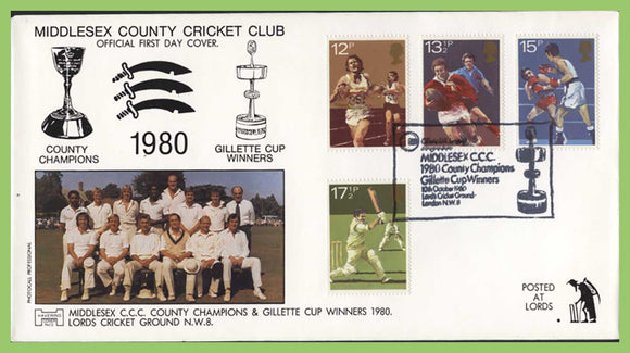 G.B. 1980 Sports set on Havering First Day Cover, Lords, London NW8