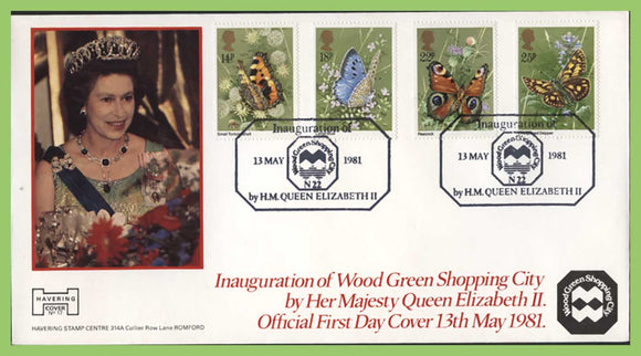 G.B. 1981 Butterflies set on Official Havering First Day Cover, Wood Green Shopping Centre N22