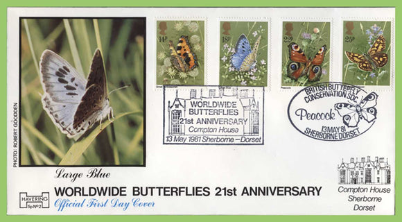 G.B. 1981 Butterflies set on Official Havering First Day Cover, Sherborne (dual cancel)