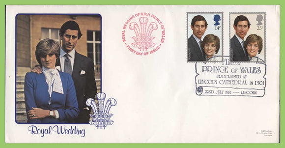 G.B. 1981 Royal Wedding set on Bradbury First Day Cover, Lincoln Cathedral