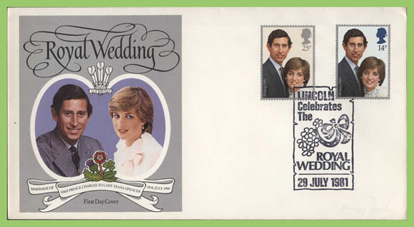 G.B. 1981 Royal Wedding set on PPS First Day Cover, Lincoln