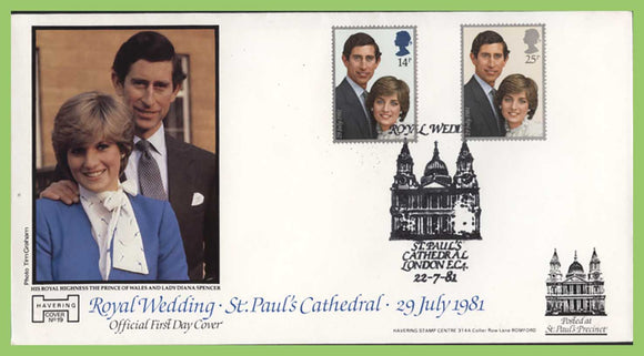 G.B. 1981 Royal Wedding set official Havering First Day Cover, St Pauls