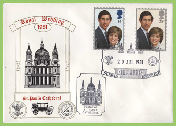 G.B. 1981 Royal Wedding set on Wedding Day Cover, St Pauls Cathedral