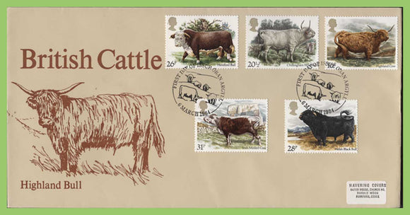 G.B. 1984 British Cattle set on Havering First Day Cover, Oban Argyll