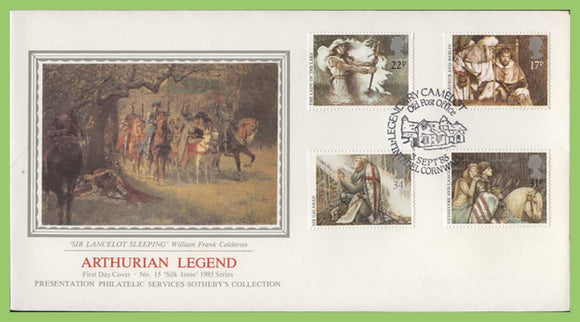 G.B. 1985 Arthurian Legend set on PPS silk First Day Cover, Tintagel Cornwall