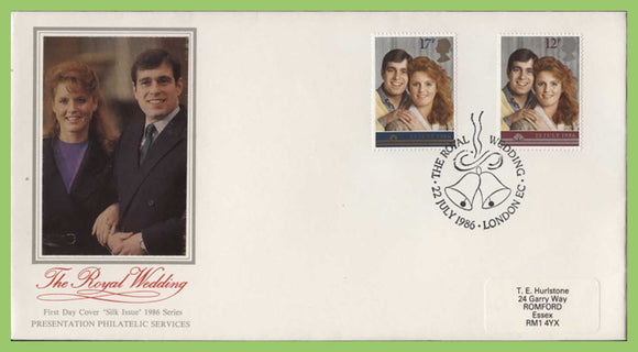 G.B. 1986 Royal Wedding set on PPS silk First Day Cover, London EC