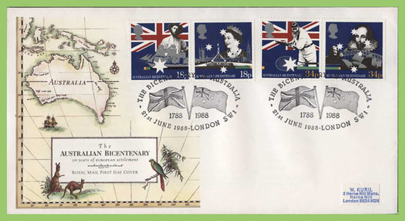 G.B. 1988 Australian Bicentenary set on Royal Mail First Day Cover, London SW1