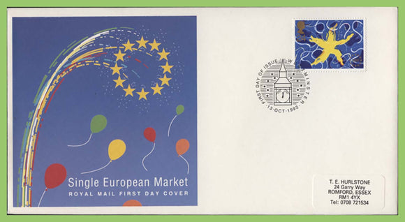 G.B. 1992 Single European Market Royal Mail First Day Cover, Westminster. Label