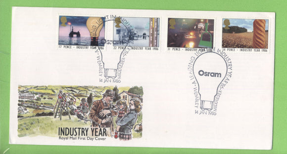 G.B. 1986 Industry Year set on u/a Royal Mail First Day Cover, Osram, Wembley
