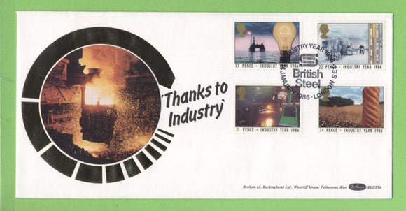 G.B. 1986 Industry Year set on Benham silk First Day Cover, British Steel London SE
