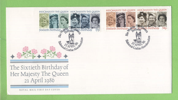 G.B. 1986 QEII Birthday set on Royal Mail u/a First Day Cover, Balmoral