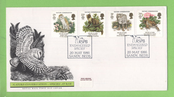 G.B. 1986 Nature Conservation set on Royal Mail First Day Cover, Sandy Beds