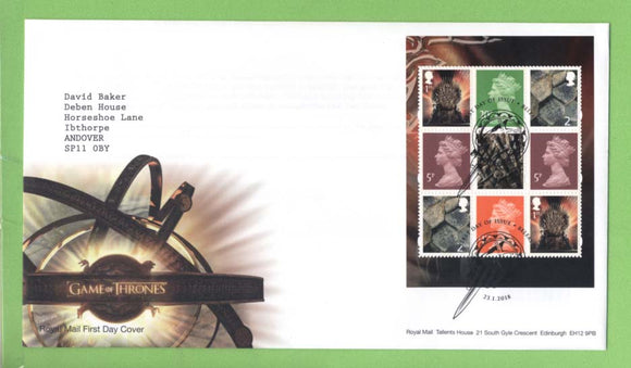G.B. 2018 Game of Thrones booklet pane on Royal Mail First Day Cover, Belfast