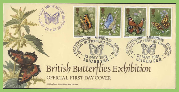 G.B. 1981 Butterflies set on Bradbury First Day Cover, Leicester