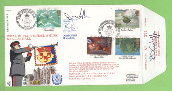 G.B. 1985 British Composers set on RAF flown & signed First Day Cover, BFPS 2128