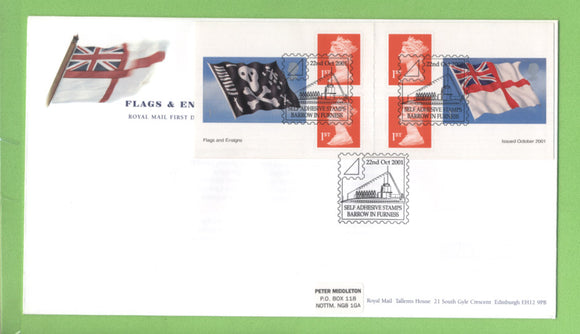 G.B. 2001 Flags & Ensigns NVI booklet stamps Royal Mail First Day Cover, Barrow in Furness