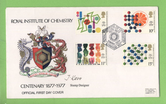 G.B. 1977 Chemistry set on Royal Institute of Chemistry Official First Day Cover, signed by Designer