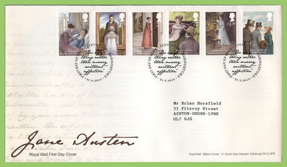G.B. 2013 Jane Austen set on Royal Mail First Day Cover, Basingstoke