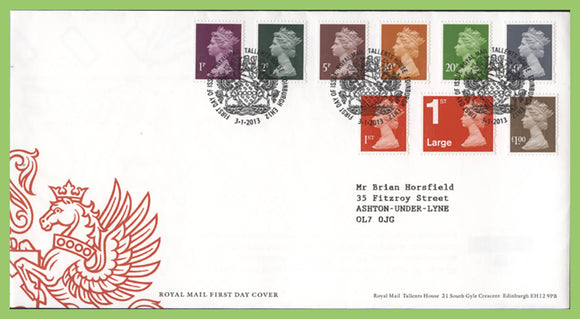 G.B. 2013 nine definitives on Royal Mail First Day Cover, Tallents House