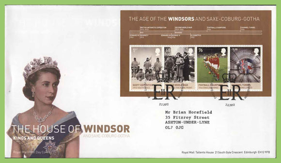 G.B. 2012 The House of Windsor mini sheet on Royal Mail First Day Cover, Tallents House