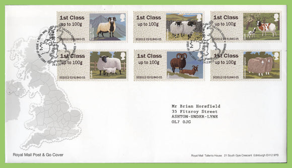 G.B. 2012 Post & Go Sheep set on Royal Mail First Day Cover, Tallents House