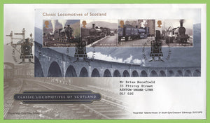 G.B. 2012 Classic Locomotives of Scotland Mini sheet on Royal Mail First Day Cover, Glasgow