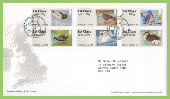 G.B. 2011 Post & Go Birds set on Royal Mail First Day Cover, Tallents House