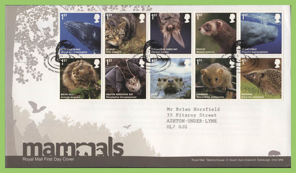 G.B. 2010 Mammals set on Royal Mail First Day Cover, Tallents House