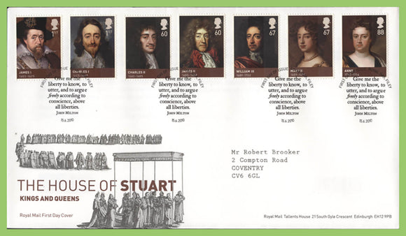 G.B. 2010 House of Stuart set Royal Mail First Day Cover, Tallents House