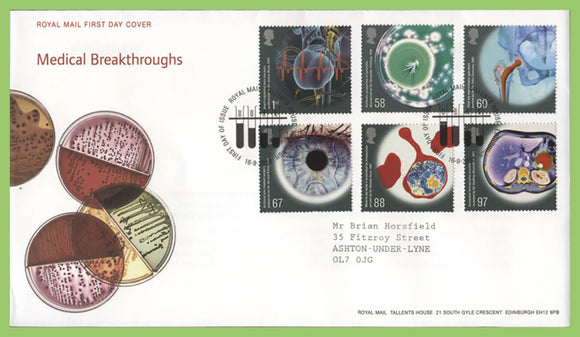 G.B. 2010 Medical Breakthroughs set on Royal Mail First Day Cover, Tallents House