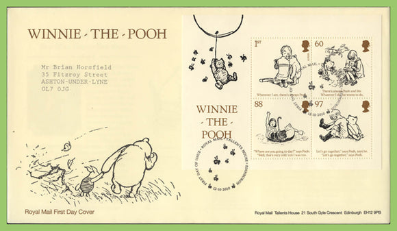 G.B. 2010 Winnie The Pooh M/S on Royal Mail First Day Cover, Tallents House