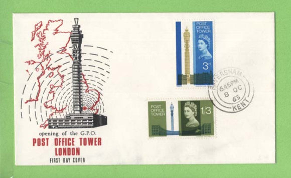 G.B. 1965 Post Office Tower set on First Day Cover, Faversham