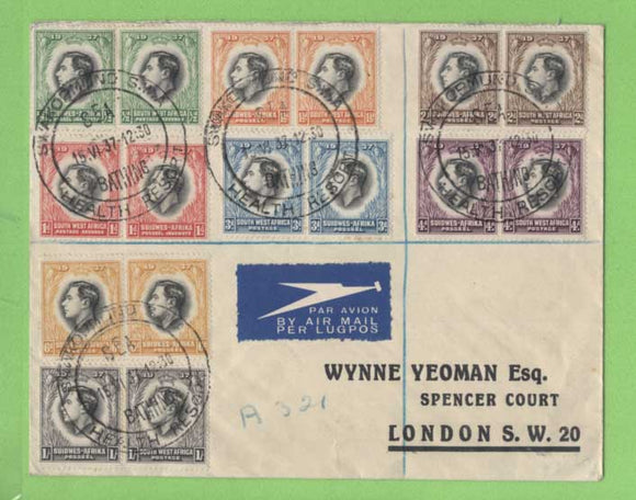 South West Africa 1937 KGVI Coronation pairs set on registered cover, Health Resort Swakomund