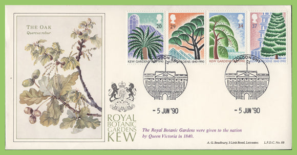 G.B. 1990 Kew Gardens set on Bradbury First Day Cover, London SW1