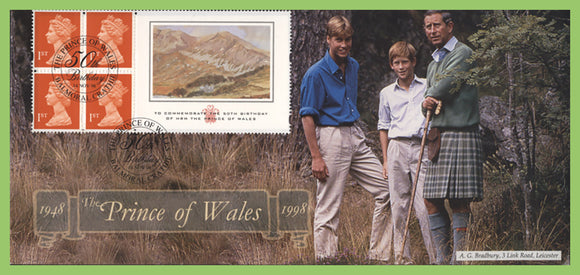 G.B. 1998 Prince of Wales Birthday booklet pane on Bradbury First Day Cover, Balmoral