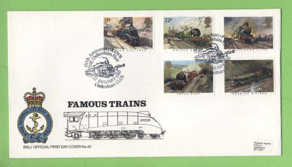 G.B. 1985 Famous Trains set on RNLI official First Day Cover, Cheltenham, Glos.