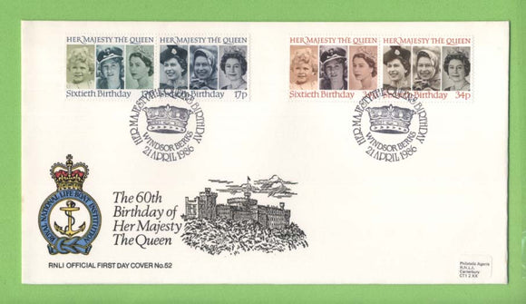 G.B. 1986 QEII 60th Birthday set on RNLI oficial First Day Cover, Windsor Berks.