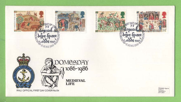 G.B. 1986 Medieval Life set on RNLI oficial First Day Cover, Gloucester