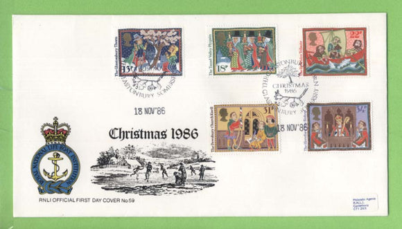 G.B. 1986 Christmas set on RNLI oficial First Day Cover, Glastonbury