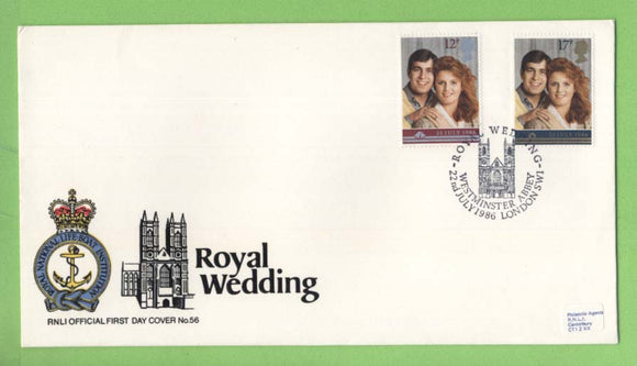 G.B. 1986 Royal Wedding set on RNLI oficial First Day Cover, Westminster Abbey
